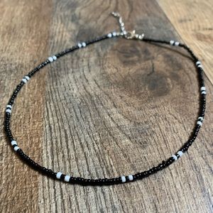 black and white handmade seed bead choker necklace